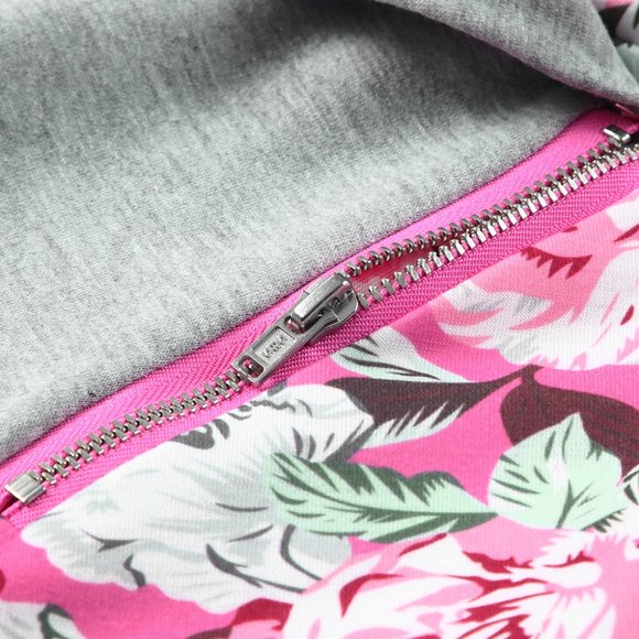 Light Pink Floral Hoodie Plus Size with zipper accent (Pink & Gray) - Picture 6 of 10